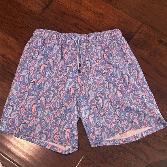 Peter Millar Blue and Pink Paisley Swim Trunks
